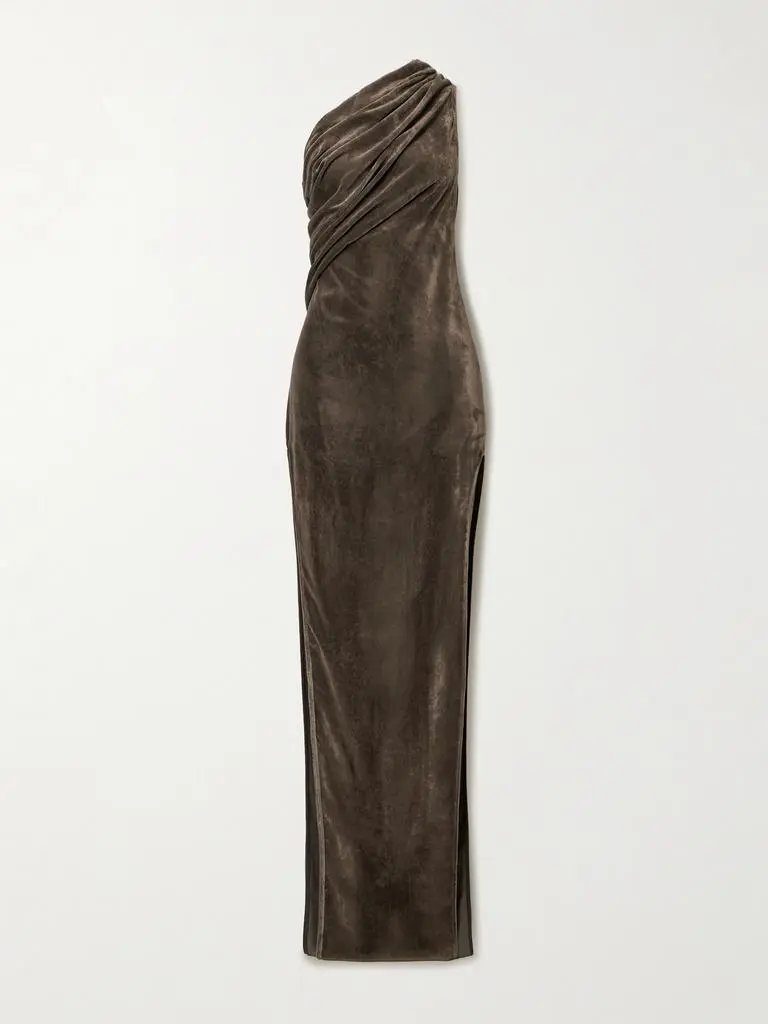 Athena Arrowhead One-shoulder Draped Crushed-velvet Gown  - IT38