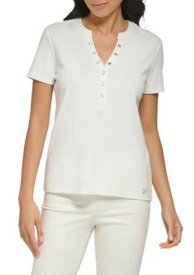 Calvin Klein Klein Womens Modern Essentials Rib Knit Henley T Shirt 1