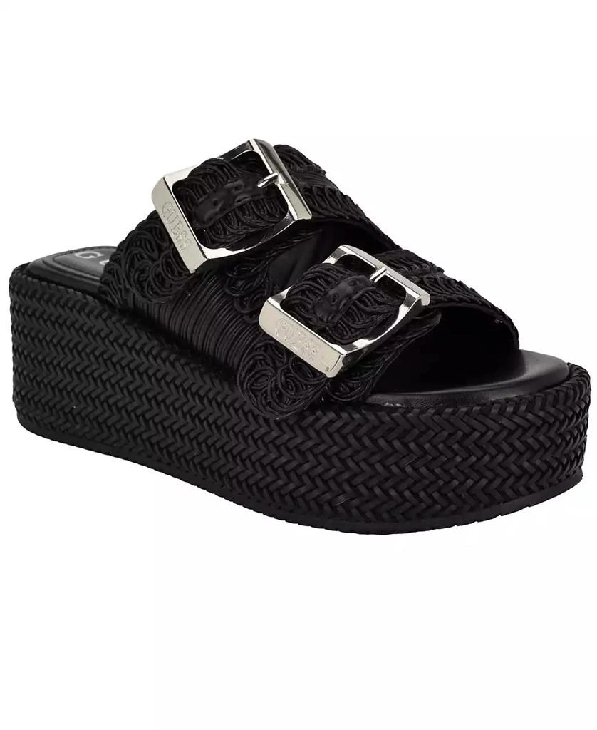 GUESS Women's Binks Double-Buckle Woven Platform Wedge Sandals 1