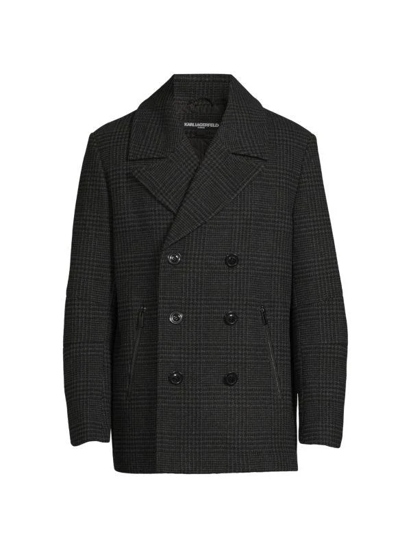 Karl Lagerfeld Paris Plaid Wool Blend Coat 3