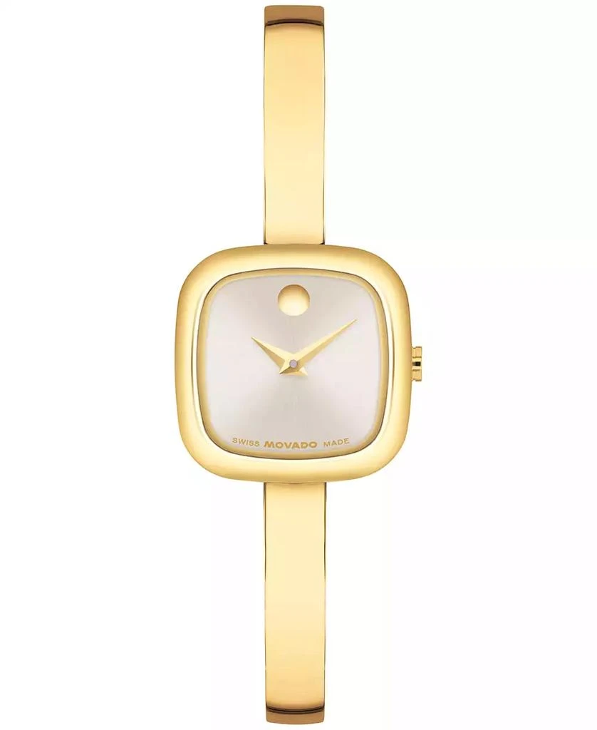Movado Women's Museum Cushion Swiss Quartz Yellow PVD Steel Bangle Watch, 21.50mm 1