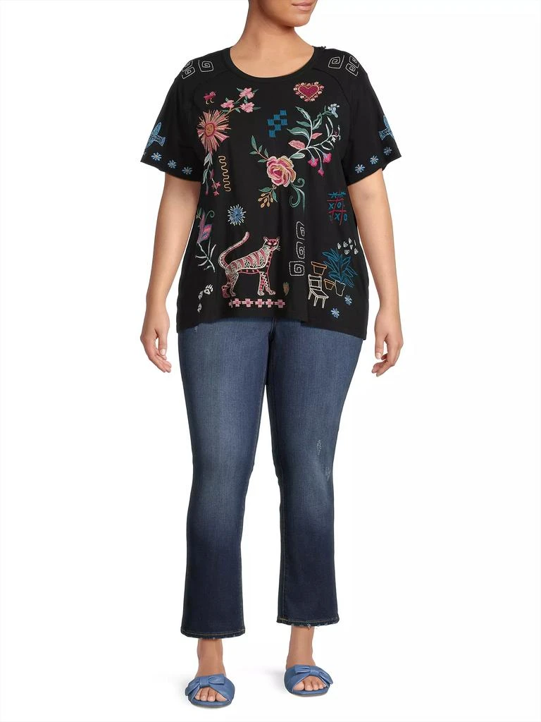 Johnny Was Plus Raw Detail Embroidered Raglan T-Shirt 2
