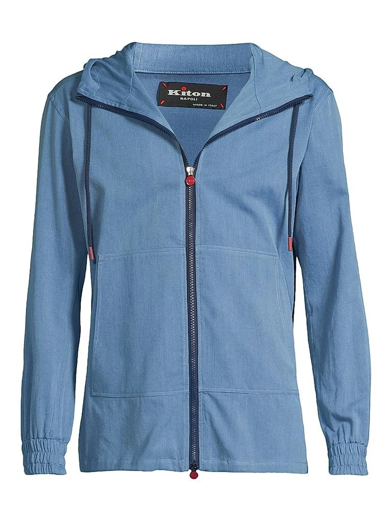 Kiton Chambray Zip-Front Hoodie 1