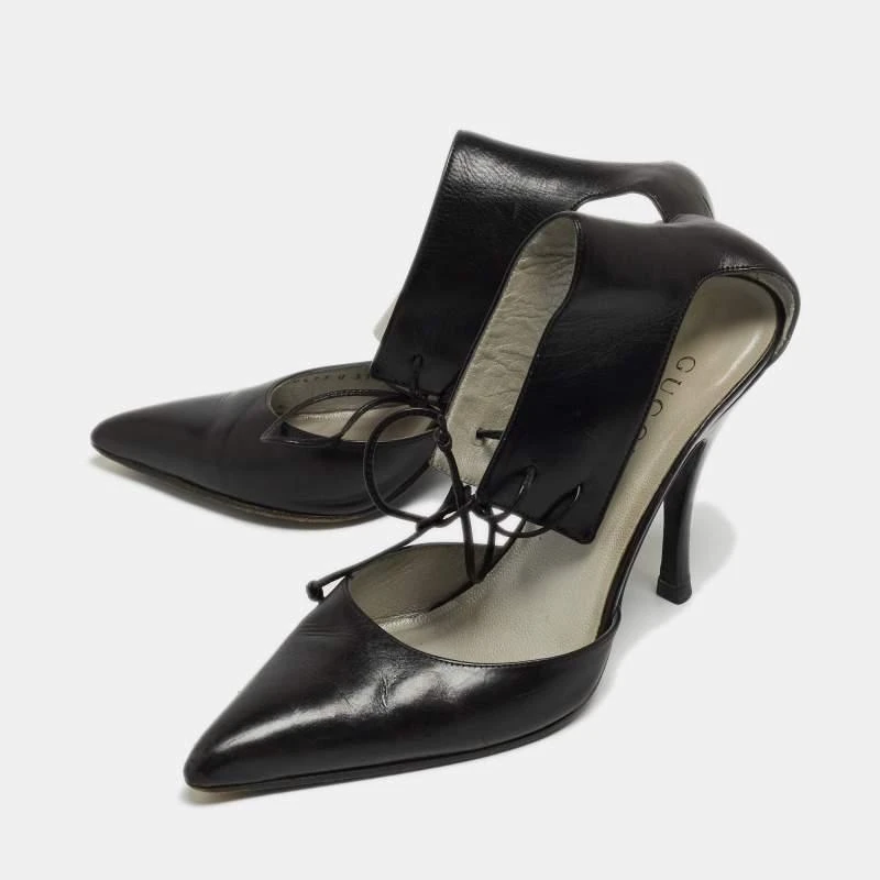 Gucci Gucci Black Leather Ankle Tie Pumps Size 37.5 2