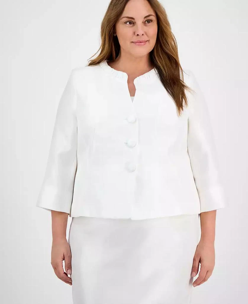 Le Suit Plus Size Collarless Three-Button 3/4-Sleeve Jacket & Slim Skimmer Skirt 4