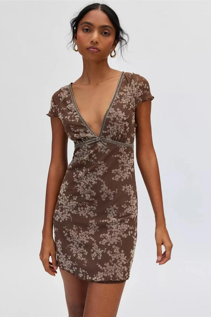 Motel Motel Evilia Floral Print Mesh Velvet Trim Mini Dress 1