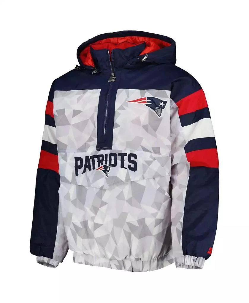 Starter Men's White, Navy New England Patriots Thursday Night Gridiron Raglan Half-Zip Hooded Jacket 4