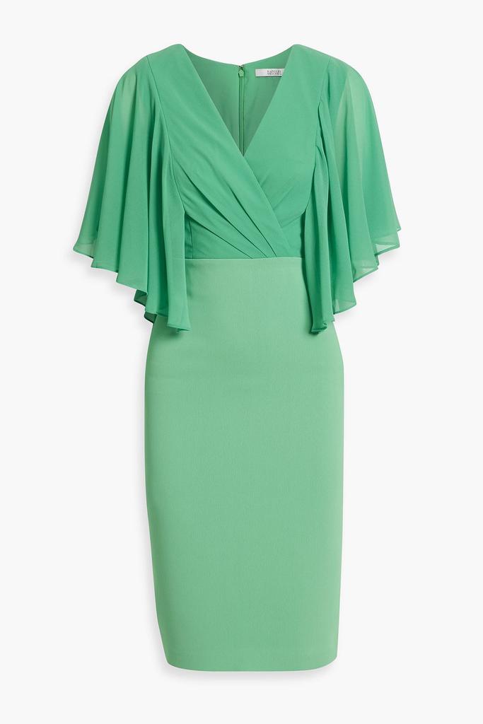 Badgley Mischka Wrap-effect chiffon-paneled crepe dress