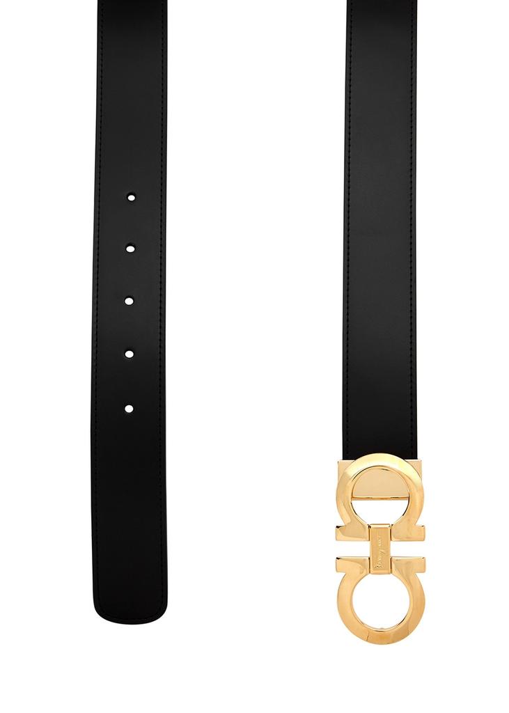 ベルト FERRAGAMO BLACK LEATHER THIN GANCINI BELT FERRAGAMO Gancini Buckle Adjustable Cut-to-Size Reversible