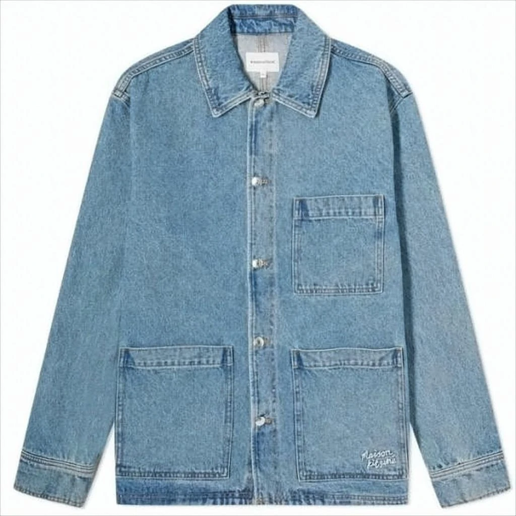 Maison Kitsune Light Blue Denim Jacket With Straight Cut And Button-Up Front
