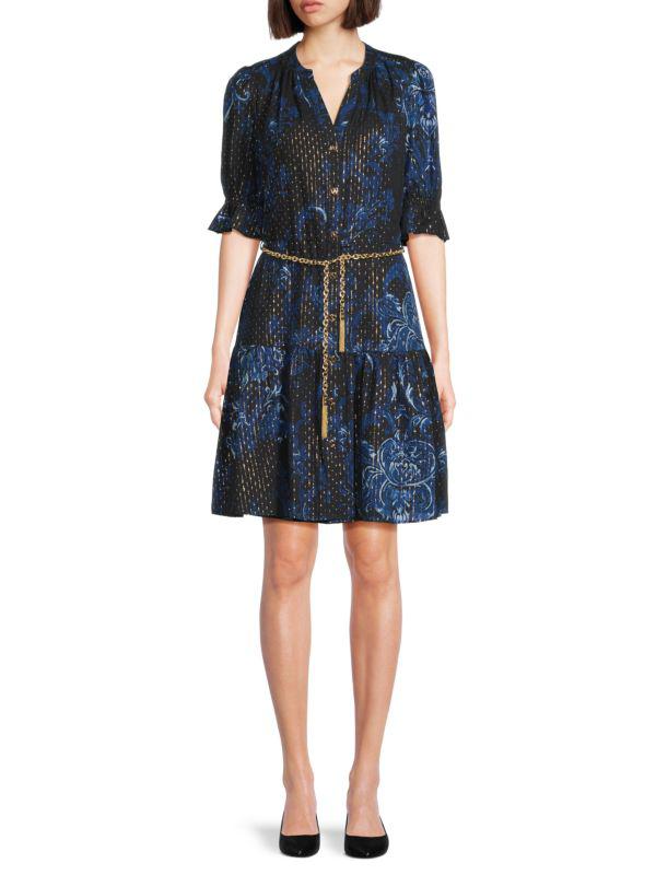 Karl Lagerfeld Paris Printed Tiered Belted Dress