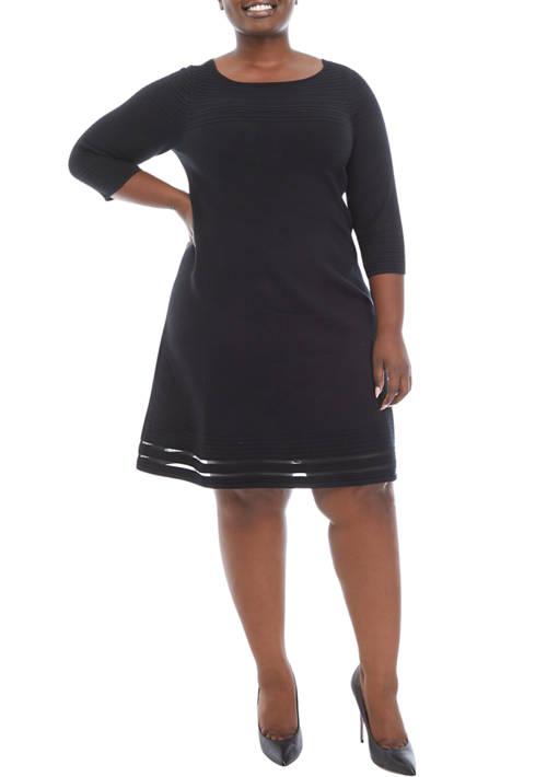 Jessica Howard Howard Plus Size 3 4 Sleeve Solid Cable Fit And Flare Sweater Dress