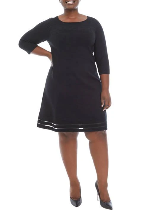 Jessica Howard Howard Plus Size 3 4 Sleeve Solid Cable Fit And Flare Sweater Dress 1