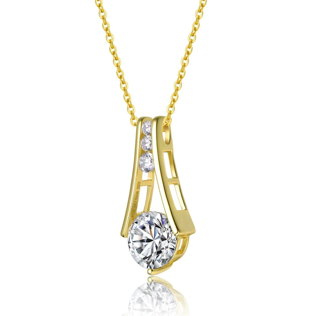 Genevive Sterling Silver 14k Gold Plated And Clear Cubic Zirconia Pendant Necklace 3
