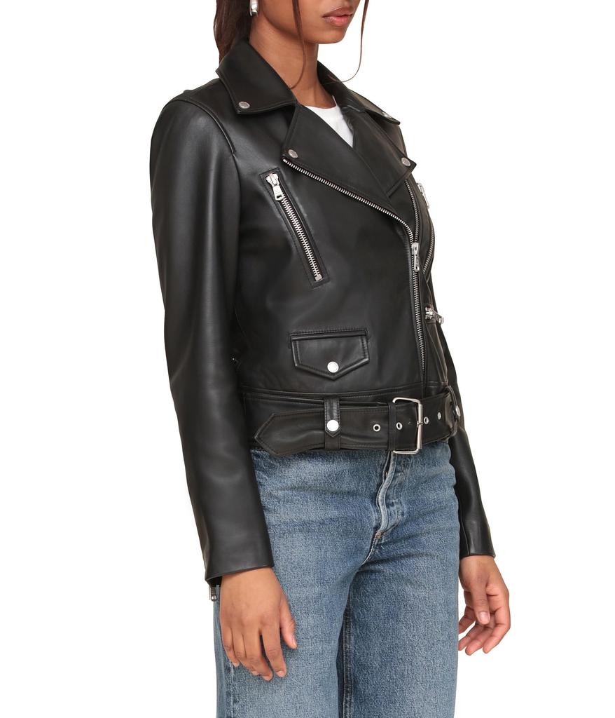 Avec Les Filles Genuine Leather Belted Biker Jacket