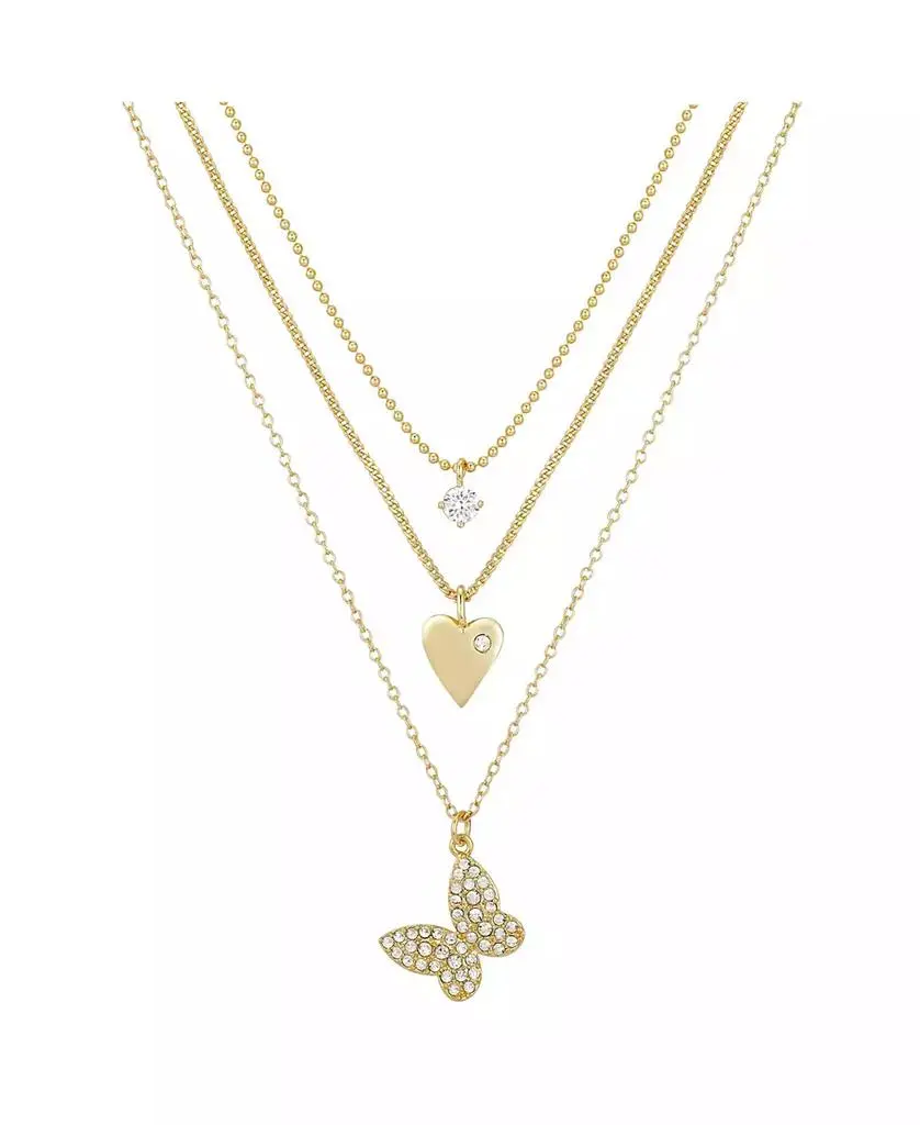 Unwritten 14K Gold Flash-Plated 3-Pieces Cubic Zirconia Butterfly Layered Pendants Set