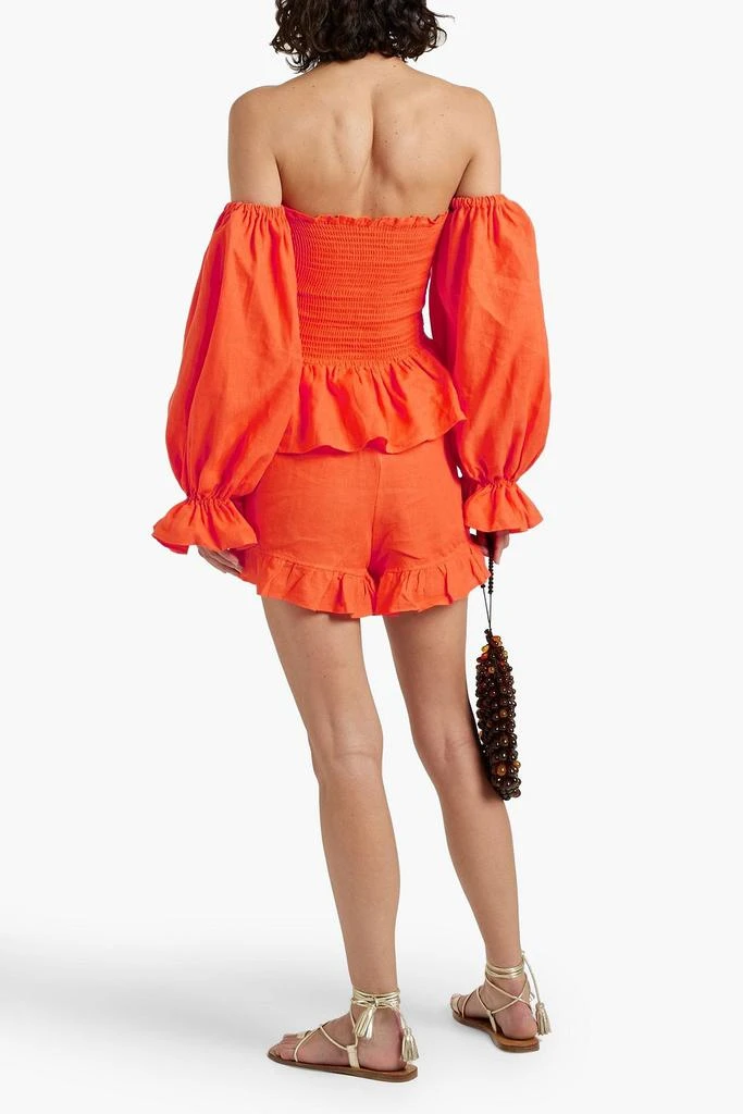 Sleeper Atlanta off-the-shoulder ruffled linen top and shorts set 3