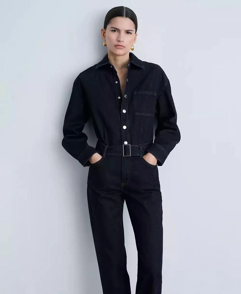 Mango Women's Denim Belted Jumpsuit 2