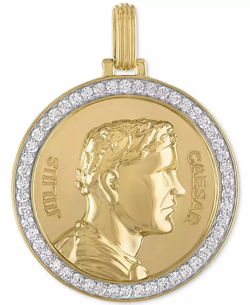 Esquire Men's Jewelry Cubic Zirconia Julius Caesar Coin Pendant in Sterling Silver & 14k Gold-Plate, Created for Macy's 1