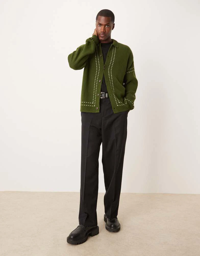 ASOS ASOS DESIGN relaxed button up knitted polo in dark green 3