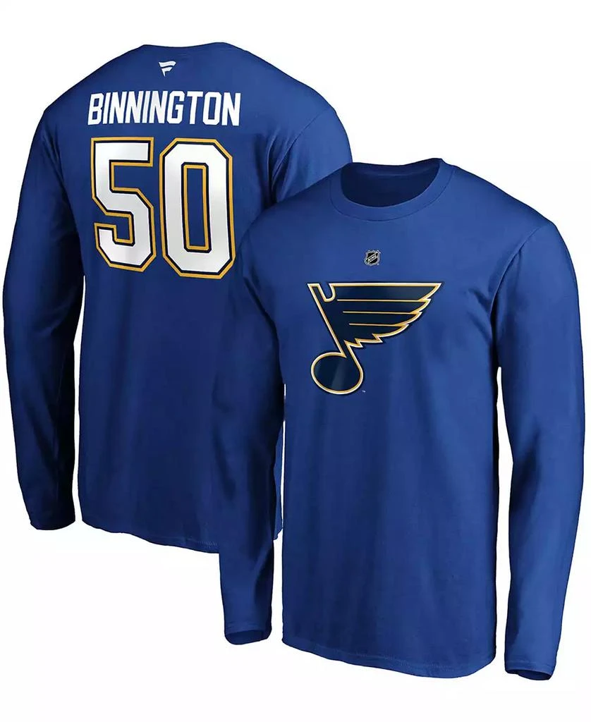 Fanatics Men's Jordan Binnington Blue St. Louis Blues Authentic Stack Name and Number Long Sleeve T-shirt 1