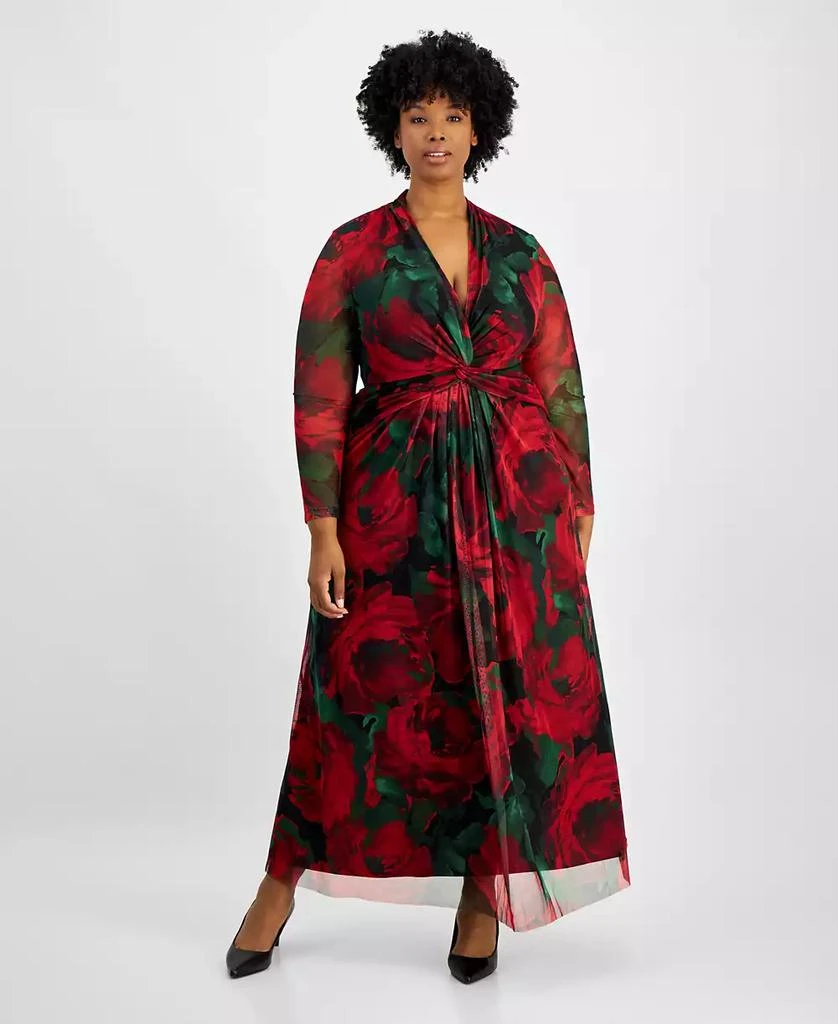 Anne Klein Plus Size Rose-Print Twist-Front Maxi Dress 1