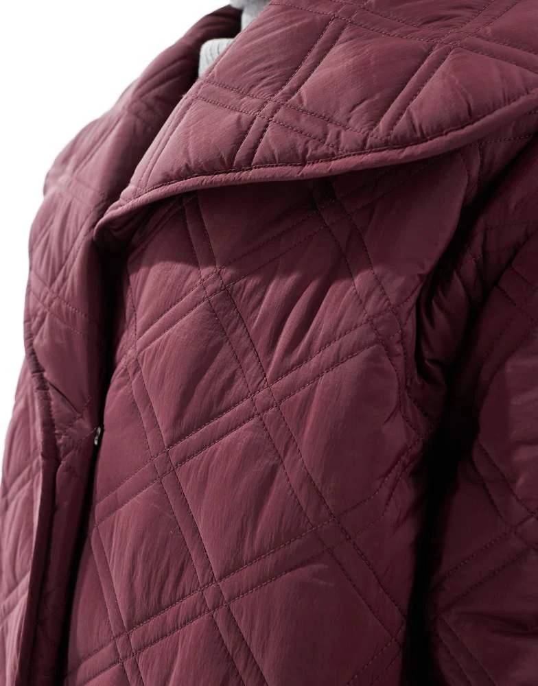 ASOS DESIGN ASOS DESIGN waterfall collar quilt longline coat in burgundy 3