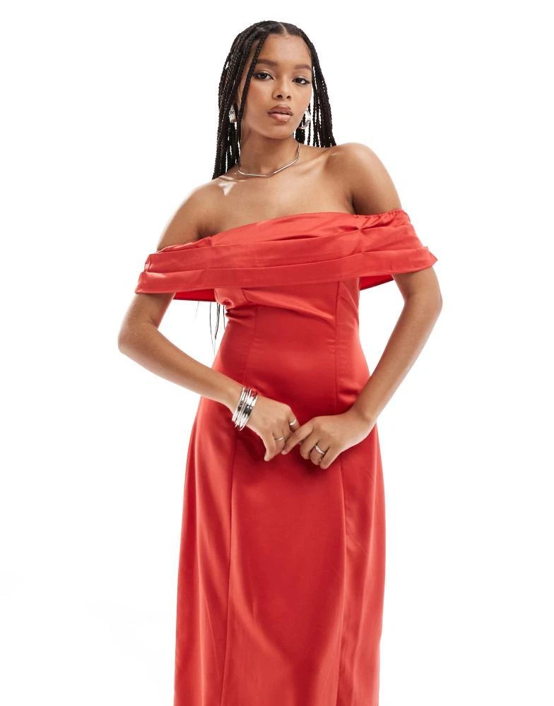 chinese dress ladies Chi Chi Bardot Ruched Satin Maxi Dress in Navy, Size 10