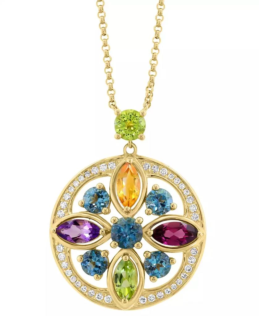 Effy EFFY® Multi-Gemstone (2-1/5 ct. t.w.) 
Diamond (1/6 ct. t.w.) Flower Pendant Necklace in 14k Gold, 16" + 2" extender