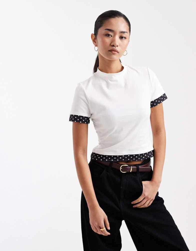ASOS ASOS DESIGN short sleeve double layer polka dot top in mono