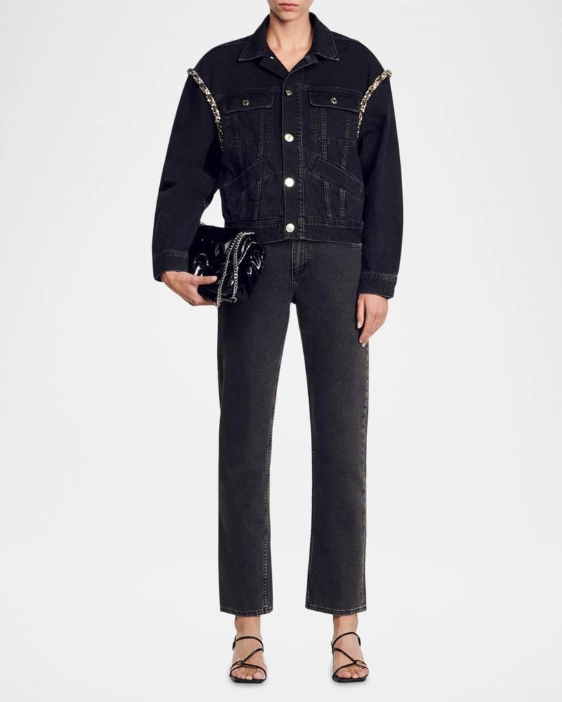 Sandro Paloma Embellished Faded Denim Jacket 3