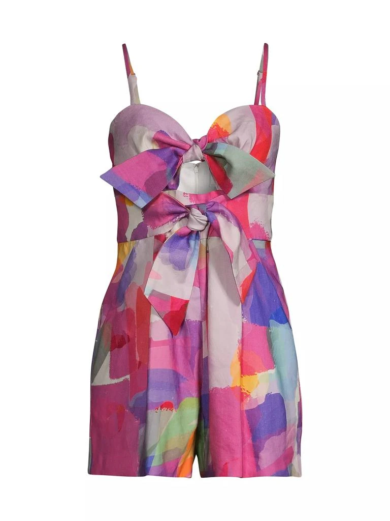 Milly Anya Rainbow Waterfall Brushstroke Linen-Blend Romper 1