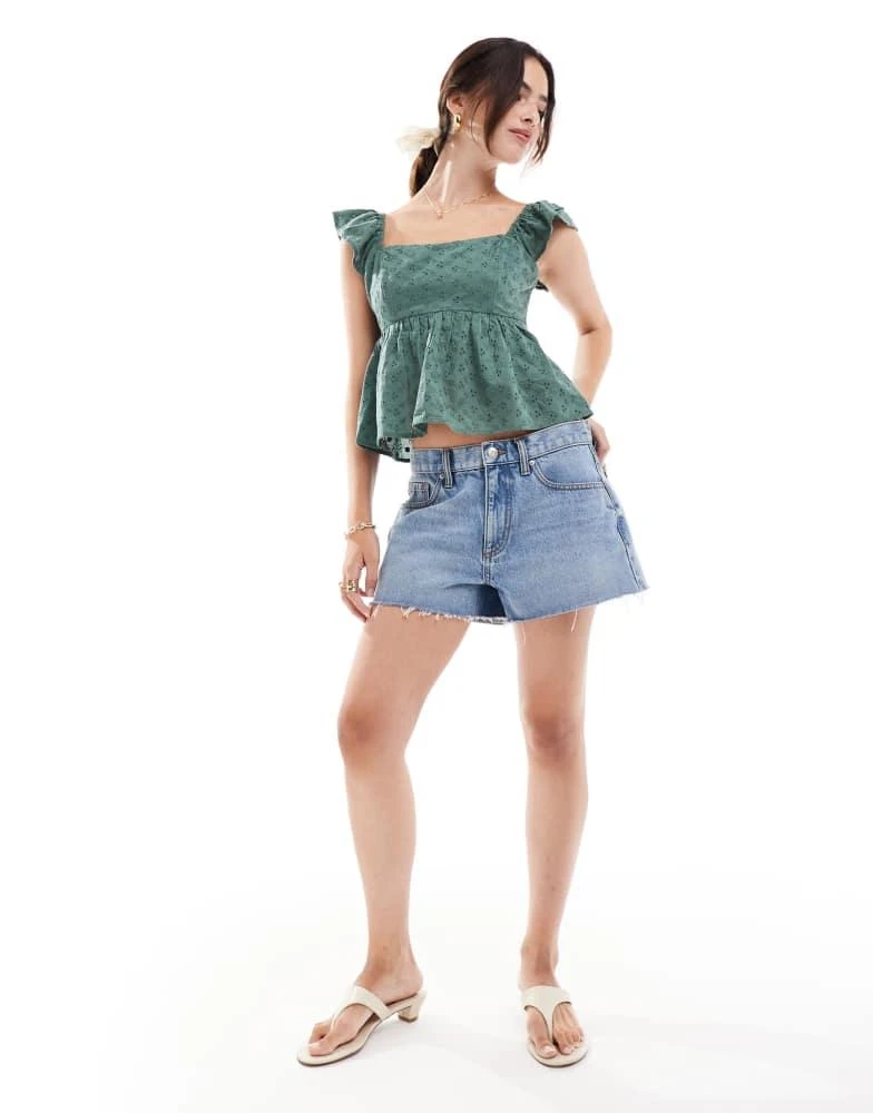 HOLLISTER Hollister square neck babydoll top in green 2