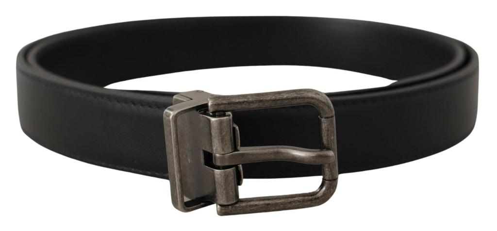 Dolce & Gabbana Dolce & Gabbana Black Plain Leather Vintage Logo Metal Buckle Belt