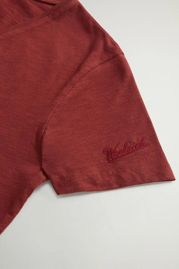 Woolrich Pure Cotton Slub T-Shirt with V-Neck - Women - Pink 7