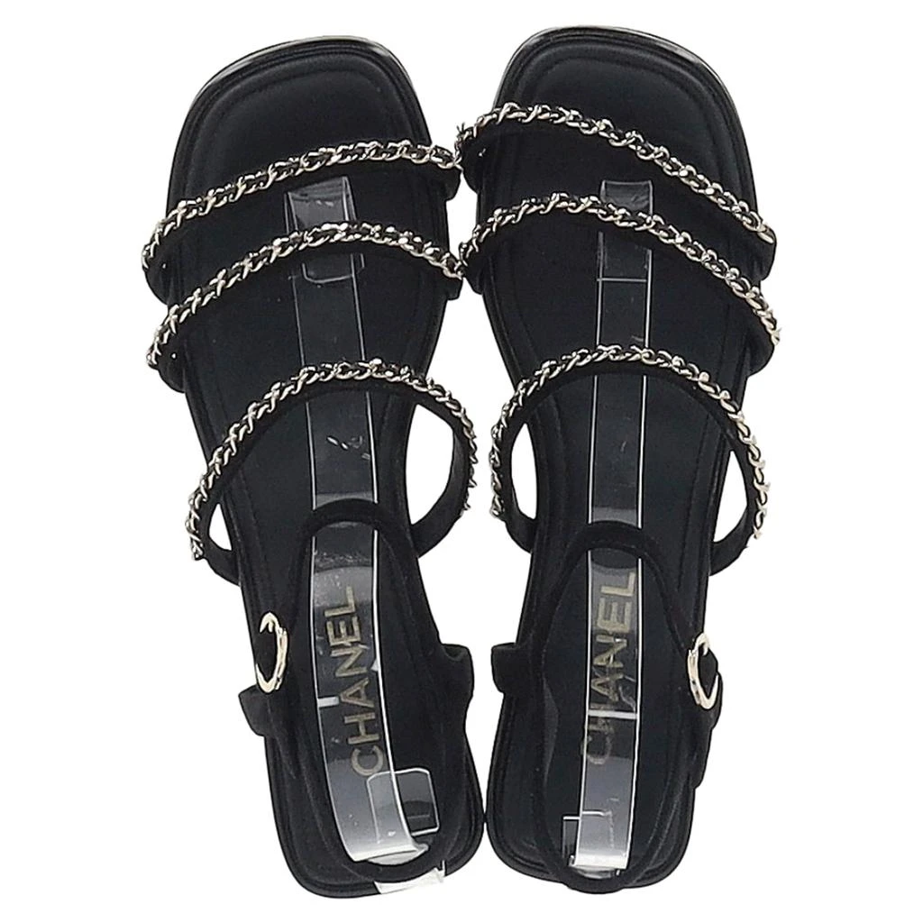 Chanel Interlocking CC Logo Chain Strap Flat Sandals in Black Suede 3