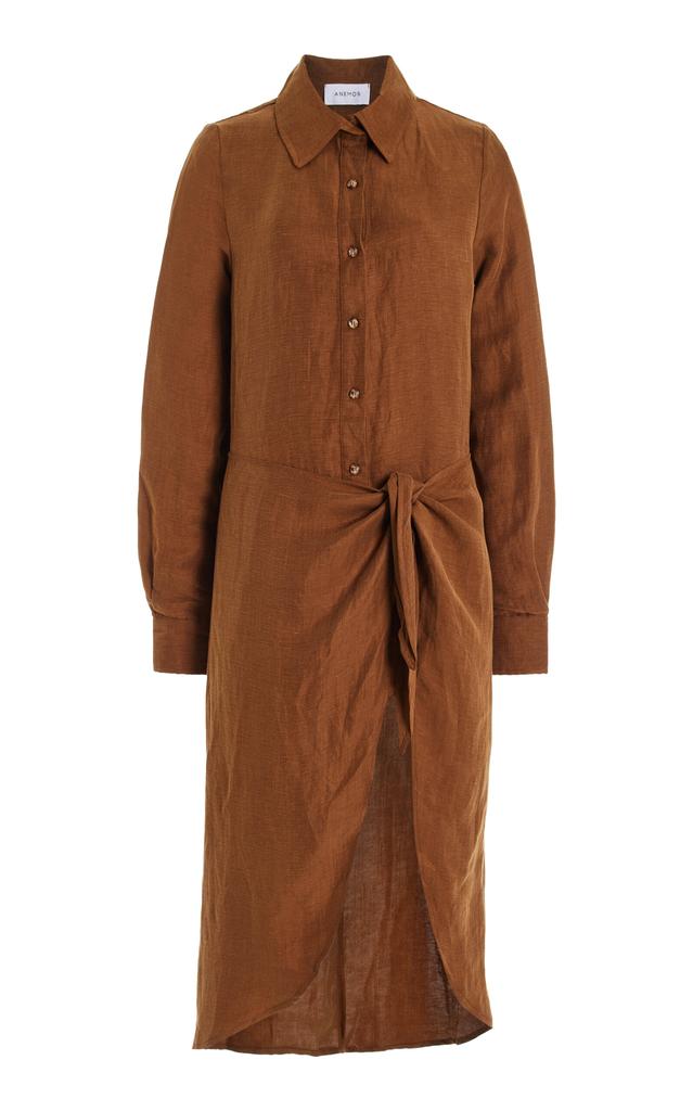 Anemos Anemos - The L.A. Linen-Blend Midi Wrap Shirt Dress - Brown - S - Moda Operandi