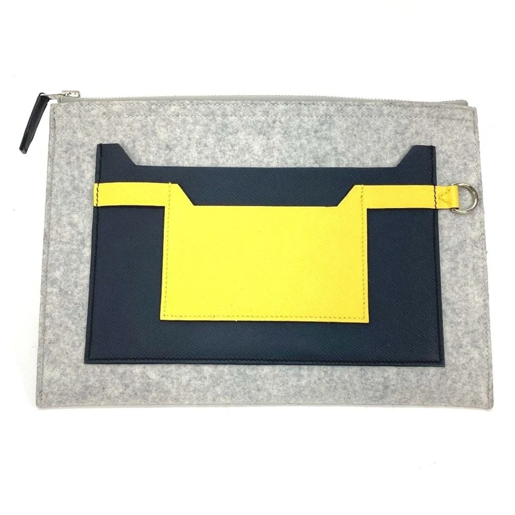 Hermes yellow Felt Epsom Leather Clutch Bag Pouch (Pre-Owned)