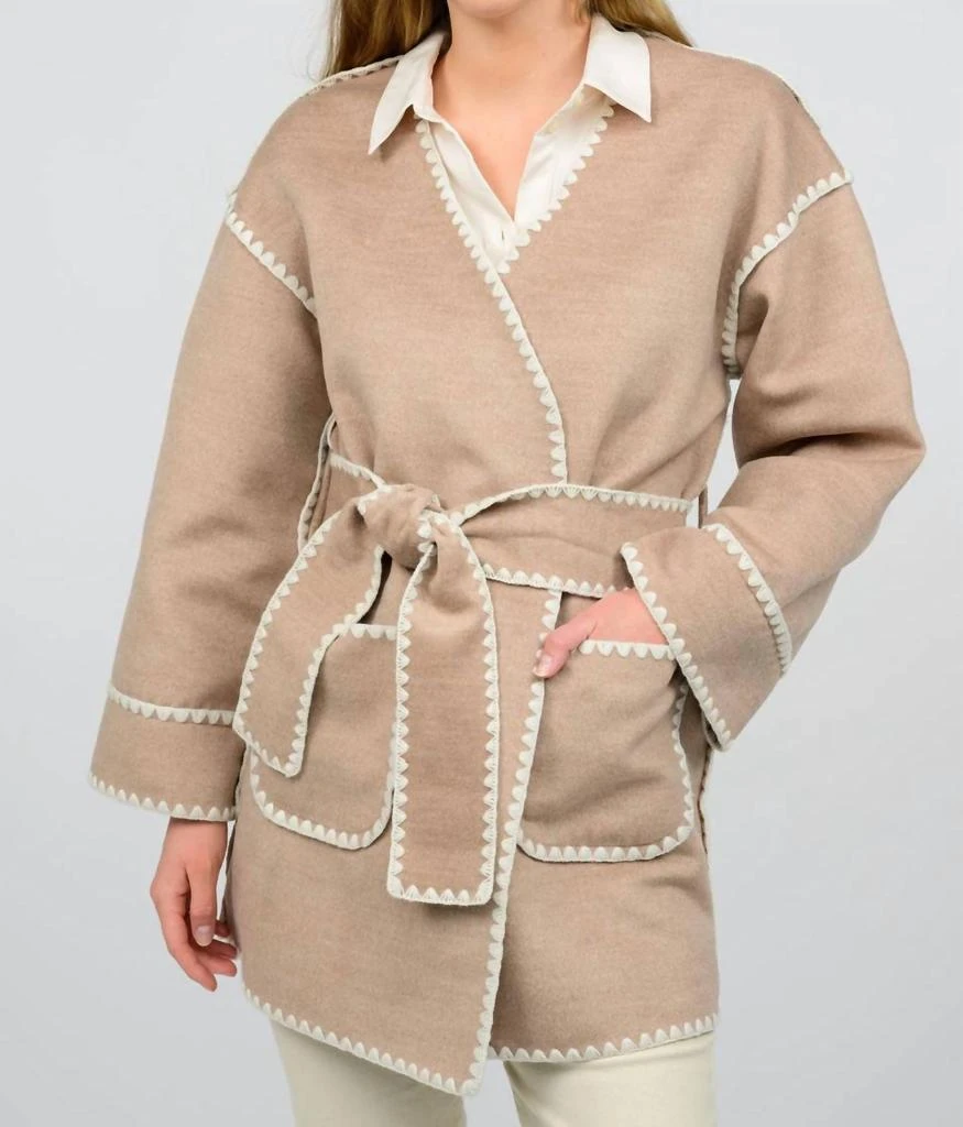 Ivy Jane Whipstitched Wrap Coat In Taupe 1