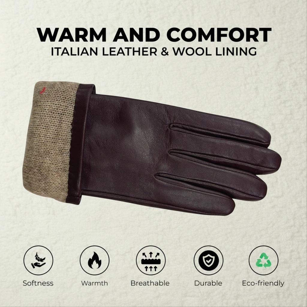 Infinity Leather Womens Purple Italian Leather Soft Wool Lining Winter Bow Design Driving Gloves 3
