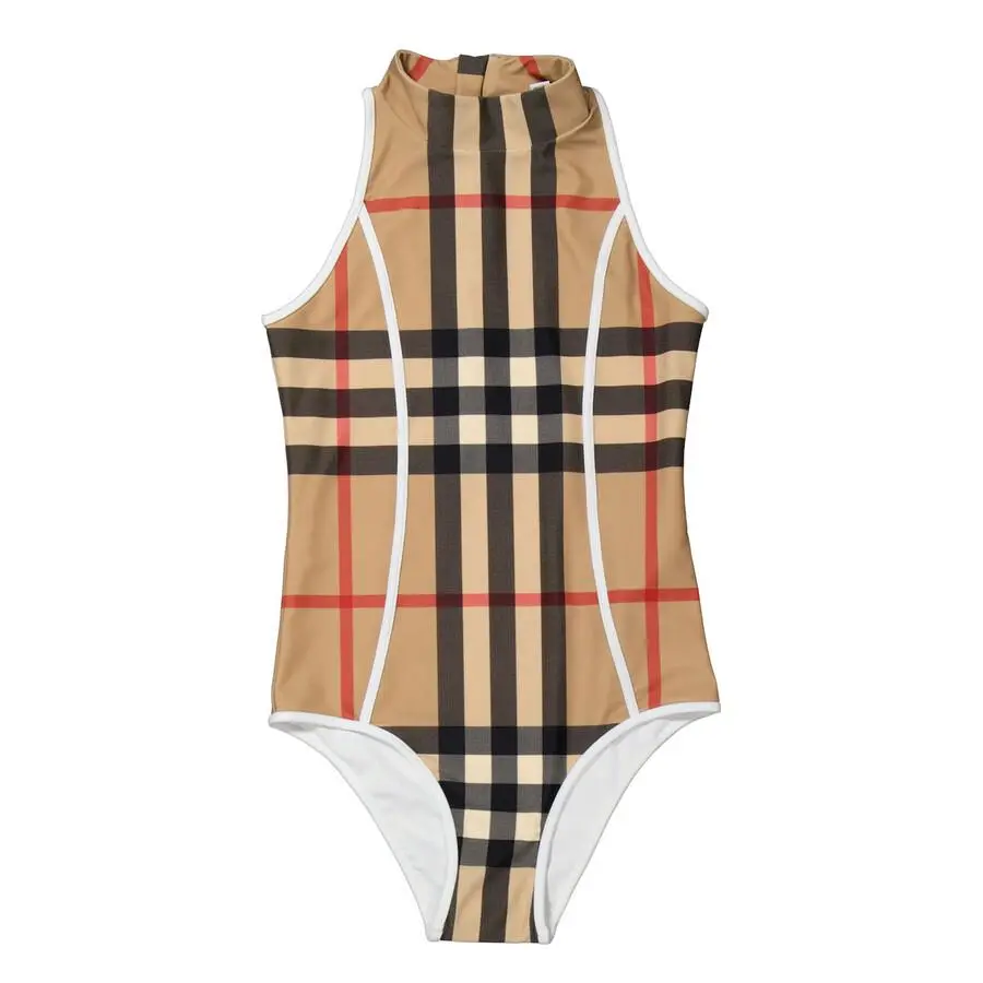 Burberry Girls Vine Exaggerated One-Piece Swimsuit In Archive Beige