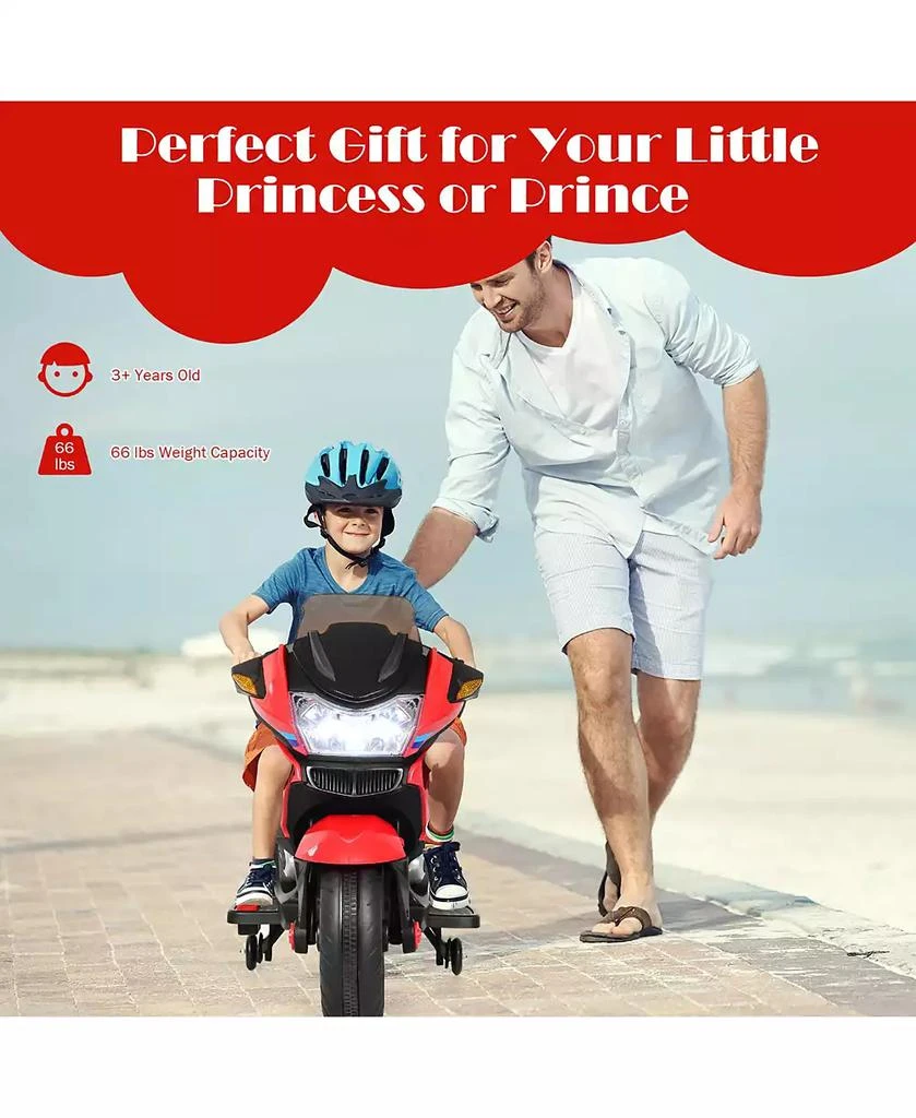 Costway 12V Kids Ride On Motorcycle Electric Motor Bike w/ Training Wheels 
Light 8