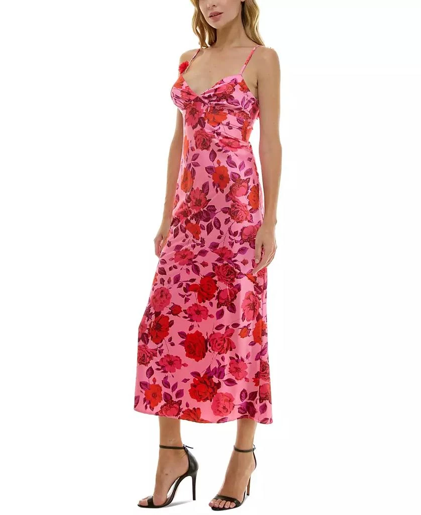 Crystal Doll Juniors' Strappy Floral Satin Maxi Dress 3