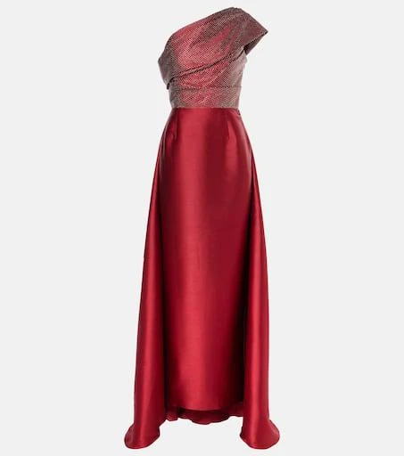 SOLACE LONDON Alba embellished draped satin gown 1
