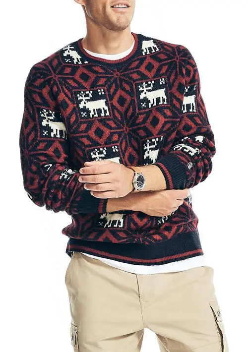 Nautica Reissue Printed Jacquard Crew Neck Sweater