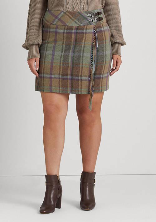 Lauren Ralph Lauren Ralph Lauren Plus Size Plaid Fringe Trim Tweed Miniskirt