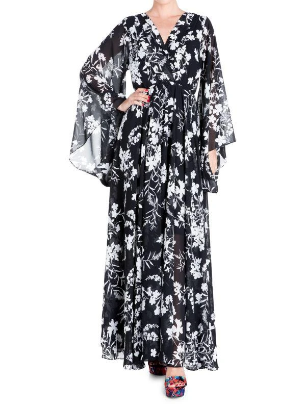 Meghan LA Sunset Surplice Floral Chiffon Maxi Dress 1