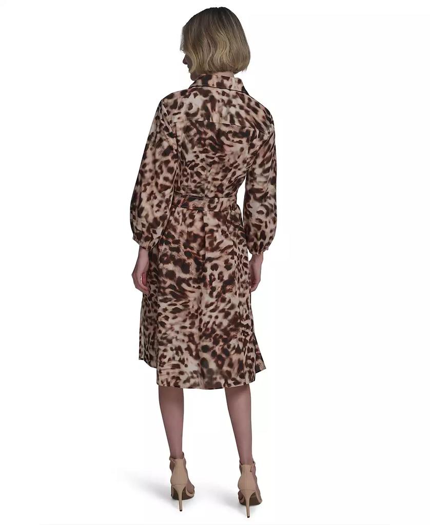 HALSTON Women's Cotton Printed Tie-Waist Shirtdress