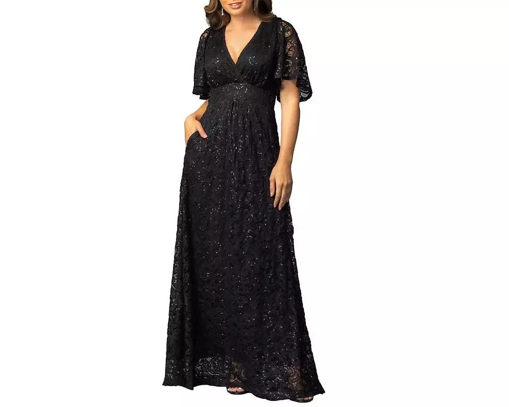 Kiyonna Women's Luminous Sequin Lace Evening Gown with Pockets