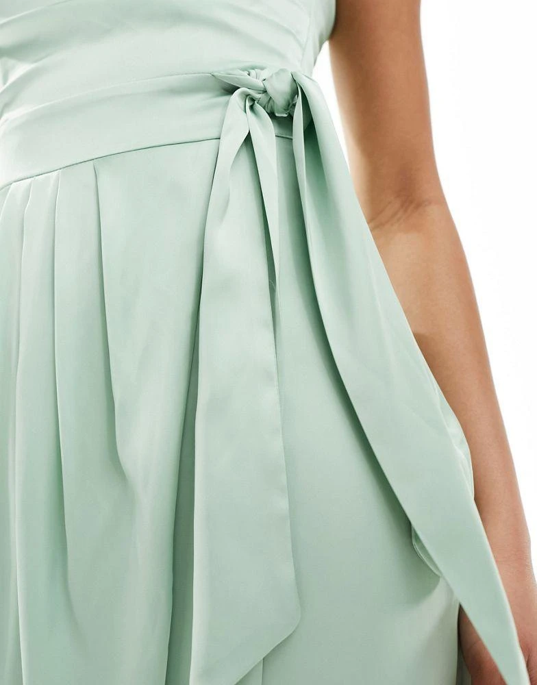 TFNC TFNC Bridesmaids one shoulder maxi dress with pleated detail in fresh mint 2